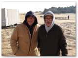 Larry and Mike bundled up on a cold morning.  David is at the construction site in the distance.